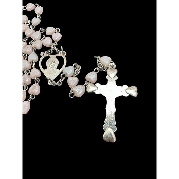 Pink Plastic Heart Rosary Silver-tone - Pre-loved Necklace - Picture 3 of 4